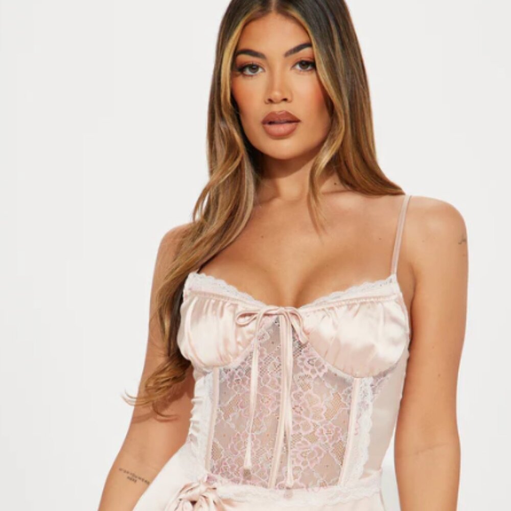 Dress: Our Little Secret Satin Mini Dress - Blush